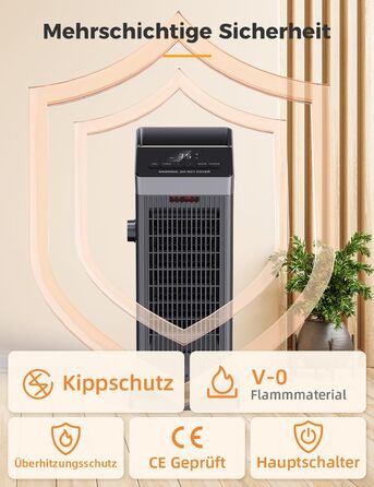 Електричний обігрівач QEXREED 2000W з PTC термостатом, 4 режими, таймер 24 год, дистанційне керування, захист від перегріву та перекидання, для дому та офісу
