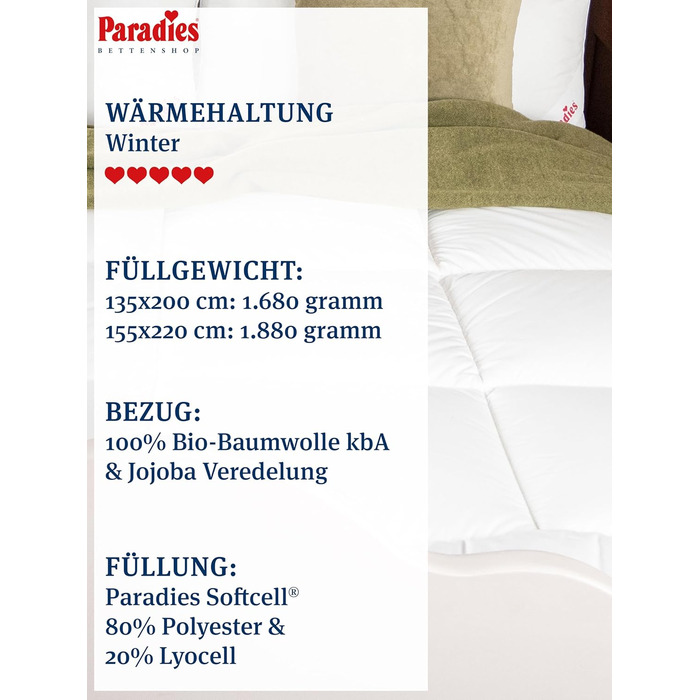 Зимова ковдра PARADIES Avera Bio 135x200 см, лиоцел, сертифікат Öko-Tex 100, стьобана ковдра для зими