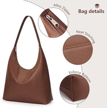 Сумка жіноча KALIDI Shopper з PU шкіри, велика сумка-тоут Hobo, темно-коричнева для роботи, навчання, повсякденного використання