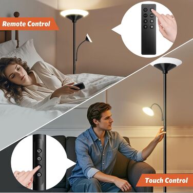 Стельова лампа BBHome для вітальні з LED-підсвіткою 27W та лампою для читання 6W, диммування, керування пультом та сенсором, 3000K-6500K, колір сріблястий