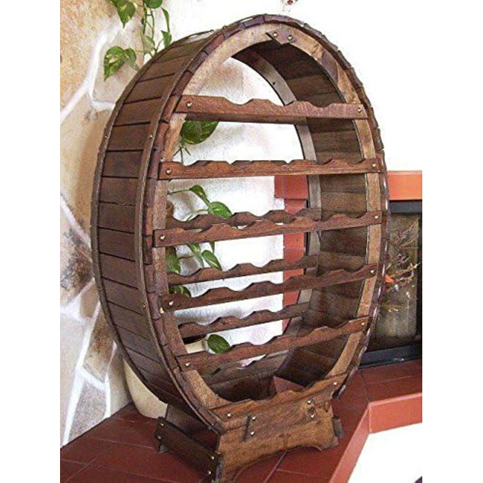 DanDiBo Wine Rack Barrel for 24 Bottles, Brown Stained, Bar Bottle Stand Barrel Bottle Holder Bottle Shelf
