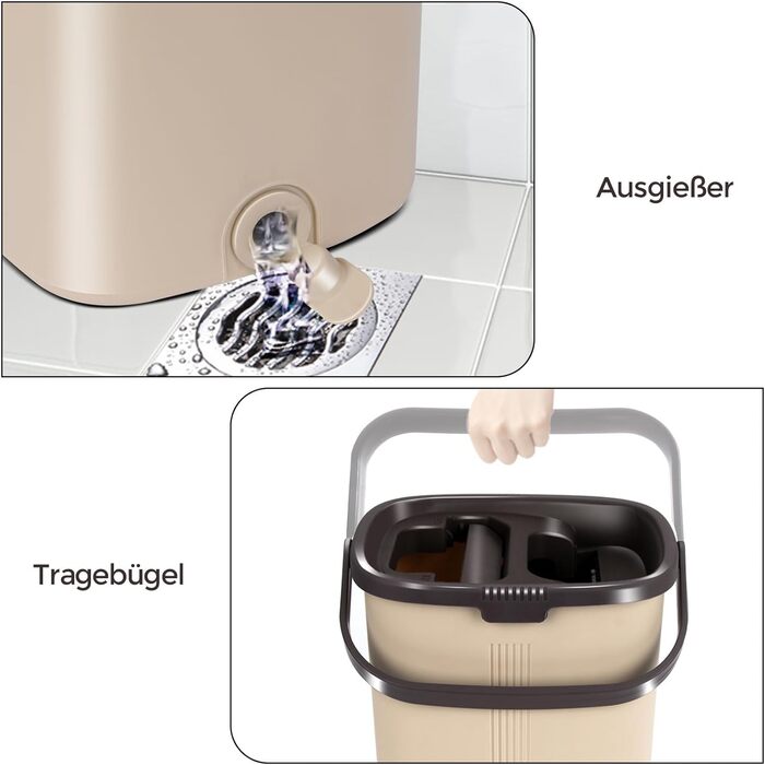 Mop Set with Bucket, Masthome Floor Mop Set with Adjustable Stainless Steel Handle, Bucket with Mop and 6 Microfiber Mop Pads, Cleaning Set with Floor Mop for All Floor Types Floor Cleaning