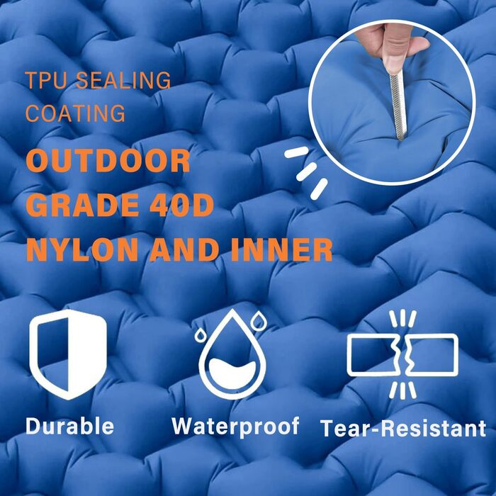 Каремат JINYOMFLY самонадувний туристичний, посилений, з насосом та подушкою, водонепроникний, ультралегкий для кемпінгу, піших прогулянок, відпочинку на природі (Блакитний)