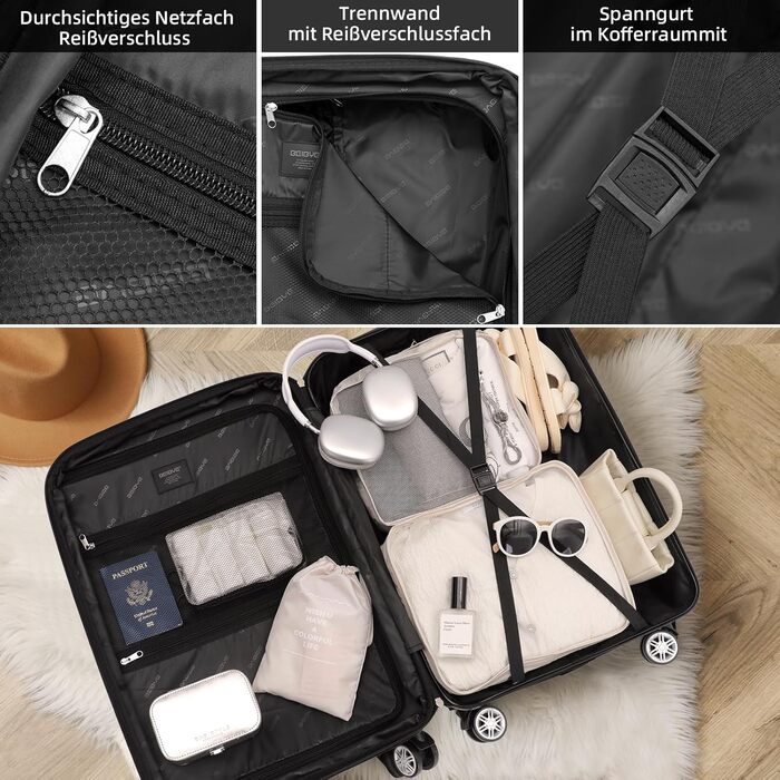 BEIBYE TSA Lock 2080 Twin Rollers 3-Piece Luggage Set Suitcase Luggage Set Trolley Trolleys Hard Shell (Silver)