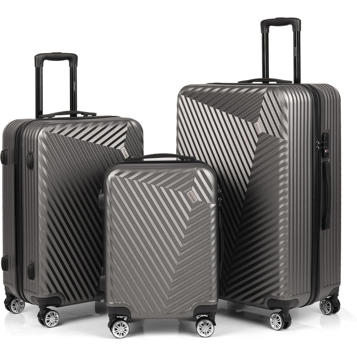 Набір валіз xRace 3 шт. ABS, 20/24/28 дюймів, ручна поклажа, TSA замок, 360° колеса, стійкий до ударів, преміум підкладка (темно-сірий)