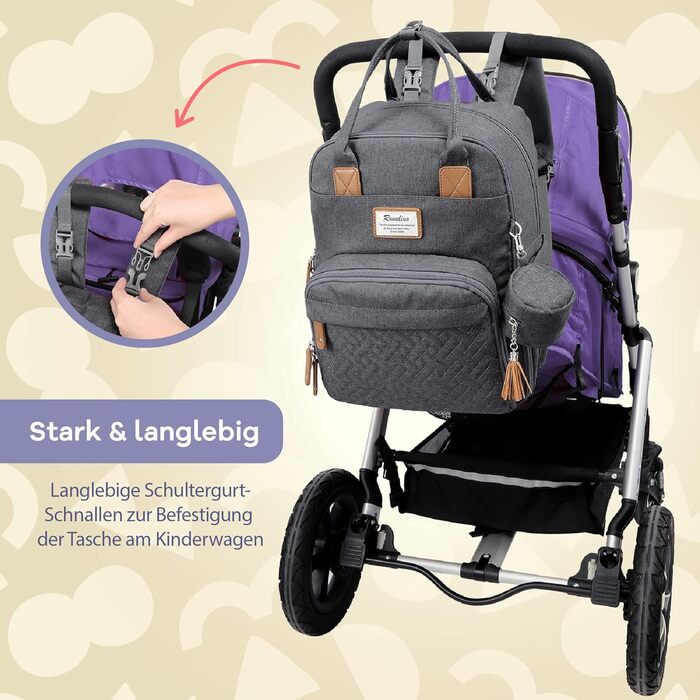 RUVALINO Baby Diaper Backpack Diaper Bag Backpack with Portable Changing Mat, Pacifier Holder, and Stroller Straps, Multifunctional Baby Bag for Mom and Dad, Dark Grey