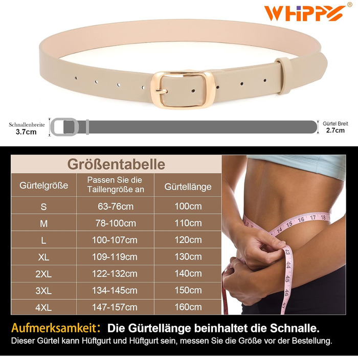Жіночий шкіряний ремінь WHIPPY великого розміру з міцною пряжкою для джинсів, штанів та суконь