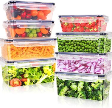 Набір контейнерів Kottwca, 30 шт. (15 контейнерів + 15 кришок) - набір для зберігання продуктів, 100% герметичність, BPA-Free, для мікрохвильовки та холодильника (8 великих об'ємів)