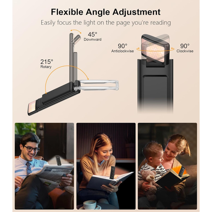 LED Кліпса для читання Gritin: USB-лампа, 3 кольори, регулювання яскравості, для книголюбів (біла/чорна)
