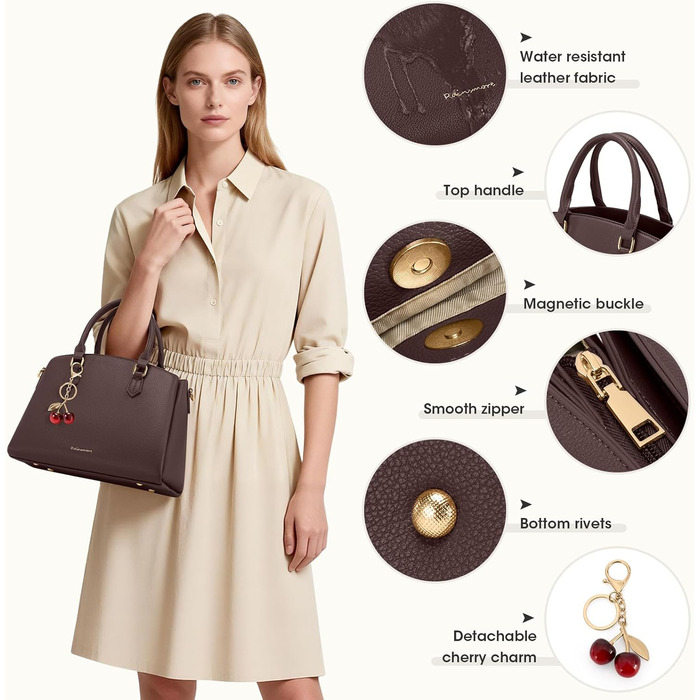 Сумка жіноча RAINSMORE середнього розміру з PU шкіри, для планшета 11 дюймів, з плечовим ременем, для роботи та міста (кава)