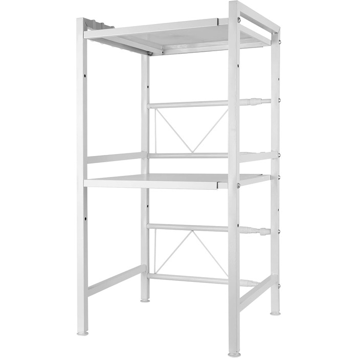 Поличка для мікрохвильової печі, 3 яруси, органайзер з гачками, розширювана, 40-64 см, з вуглецевої сталі, білий