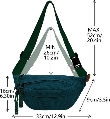 Жіноча поясна сумка Cord з регульованим ремінцем. Модна сумка через плече, поясна сумка, спортивна сумка. Колір: Тінта-зелений. Для жінок та чоловіків.