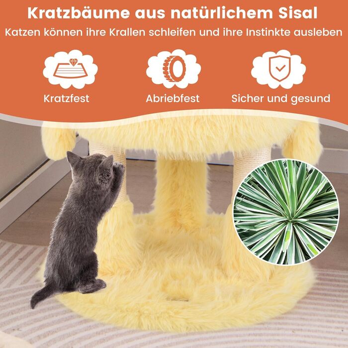 Дерев'яний кігтеточки для котів Costway з будиночками, 93 см, рожево-жовтий, з м'ячем