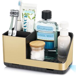 Тримач для зубних щіток у ванну кімнату: органайзер з отвором для стоку, для електричної та звичайної щітки, сірий (Brushed Gold)