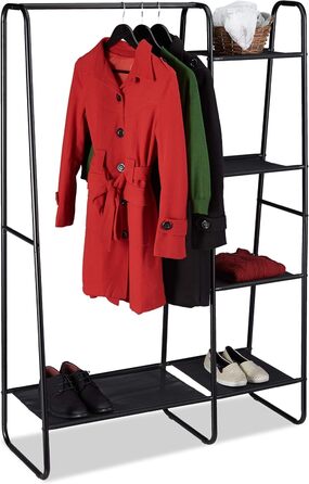 Relaxdays Clothes Rack, 5 Shelves, Clothes Rail, Coat Rack for Hallway and Room, HxWxD 150x100x40 cm, black