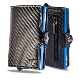 Картхолдер шкіряний Schwarz Carbon Blue, 10x6.5x2.7 см, сучасний дизайн
