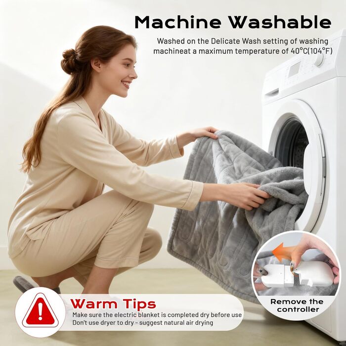 Електрична ковдра з автовимкненням 130x180 см, 8 режимів нагріву, захист від перегріву, двостороння, для ліжка/софи, сіра