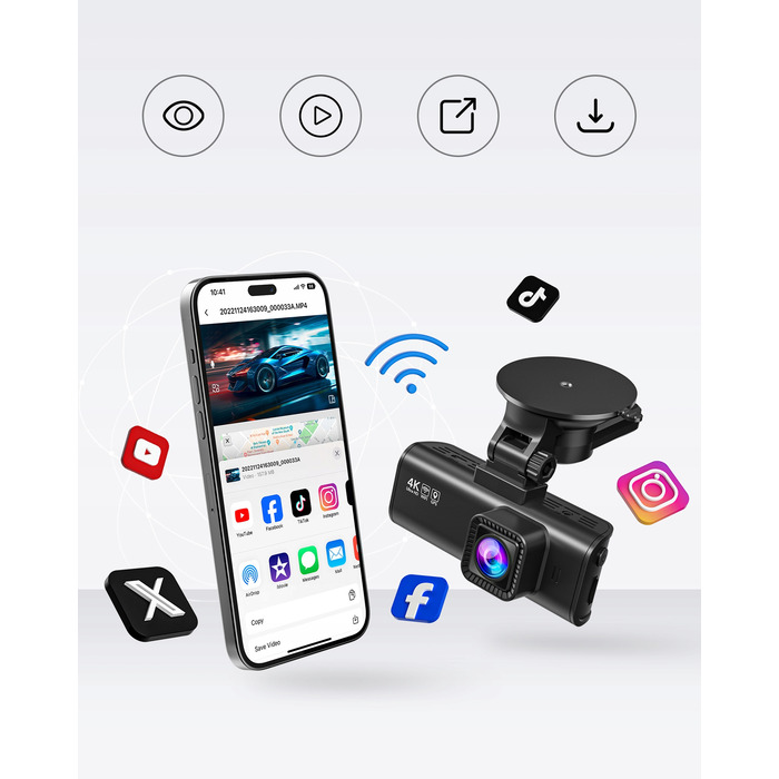 Автомобільний відеореєстратор REDTIGER F7NP 4K Dual DashCam з GPS, WiFi та суперконденсатором