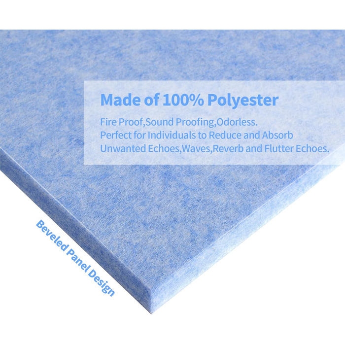 Акустичні гексагональні панелі Rdutuok для звукоізоляції, 30x26x1 см, світло-блакитні (12 шт) — шумопоглинаючі плити для студії, офісу та декору стін