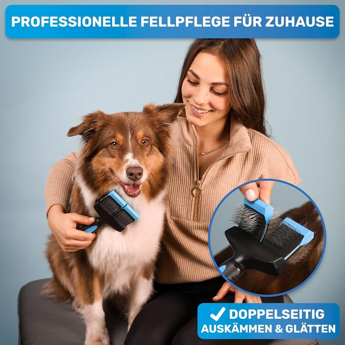 BluePet ZupfZeug Pro: професійна щітка для собак з довгим волоссям, гнучка, для видалення підшерстка, ковтунів та вузлів (двостороння, блакитна)