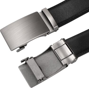 Чоловічий шкіряний ремінь WERFORU з автоматичною пряжкою, ширина 3.5 см, регульований, для костюма та джинсів, чорний з сріблом, довжина 145 см (обхват талії 105-125 см)