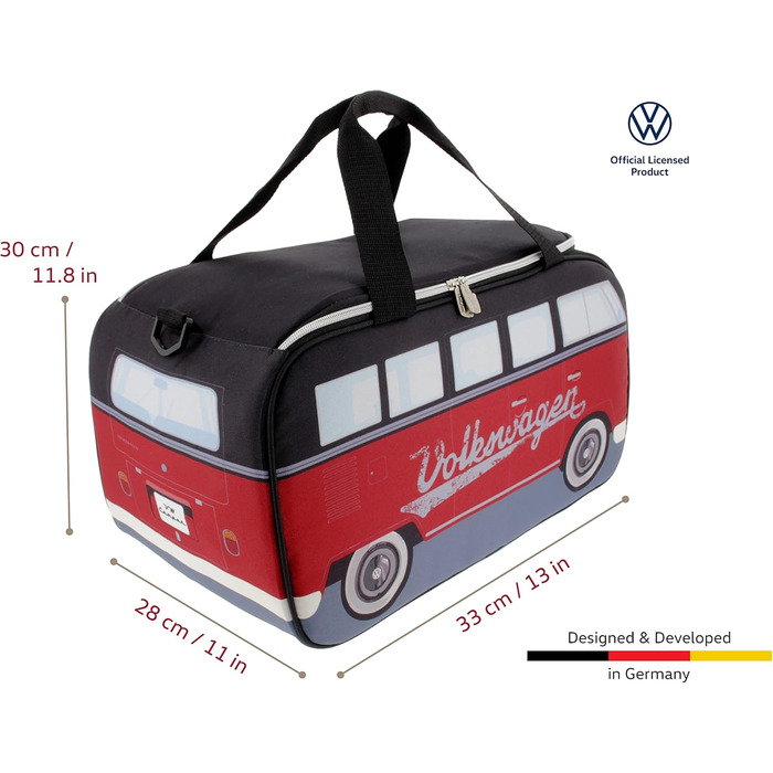 VW Collection - Volkswagen Hippie Bus T1 Camper Van Cooler Bag 25L (Red/Black)