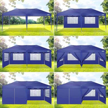 COBIZI Pavilion 3x3 Waterproof Folding Pavilion with 4 Side Panels Outdoor Folding Pavilion Stable UV Protection 50+ Pop-Up Garden Pavilion Party Tent for Outdoors, Garden, Party, Wedding, Market (Navy Blue, 3x6m)