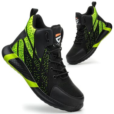 Зручні та безпечні робочі черевики для чоловіків та жінок. Дихаючі, з металевим носком, антиковзаюча підошва, спортивний дизайн, розміри 37-46 EU, колір зелений.