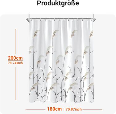 Штора для душу Weizenohr 180x200 см, з утяжеленим краєм, антигрибкова, водовідштовхувальна, поліестер, з кільцями (1 шт)