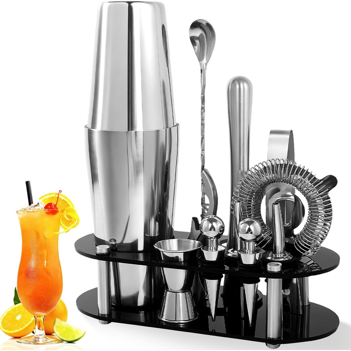 Набір для коктейлів FoiiLiio: професійний шейкер Boston, 12 предметів, нержавіюча сталь