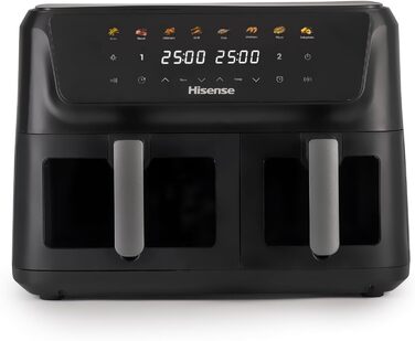 Фритюрниця повітряна Hisense HAF2700DCD, 2700 Вт, 11 л, 8 програм, антипригарне покриття, дисплей, енергоефективна, SyncServe, чорний, подвійний кошик