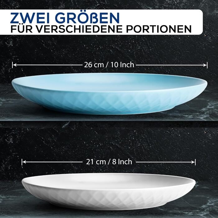 MIAMIO Набір посуду з 24 предметів з кераміки (тафельсервіс) для 6 осіб, Palmanova Kollection, великі тарілки (6 шт.), блакитні, сумісний з мийною машиною та мікрохвильовою піччю