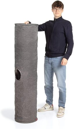 CanadianCat Company | XXL Cat Tunnel with Plush Fabric | gray | approx. 35 x 150 cm - Variable Shape, integrated cat toy