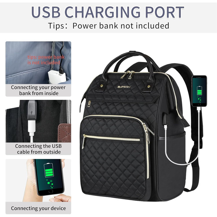 Жіночий рюкзак EMPSIGN з відділенням для ноутбука 17 дюймів. Стильний рюкзак для роботи, навчання та подорожей, чорного кольору.