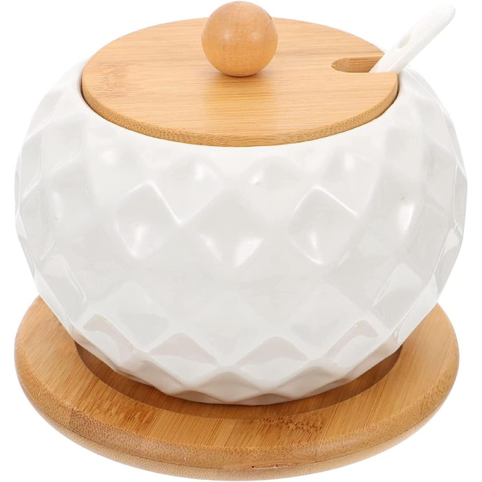 Керамичні банки для спецій, цукру та солі з бамбуковими кришками та ложками - набір для кухні