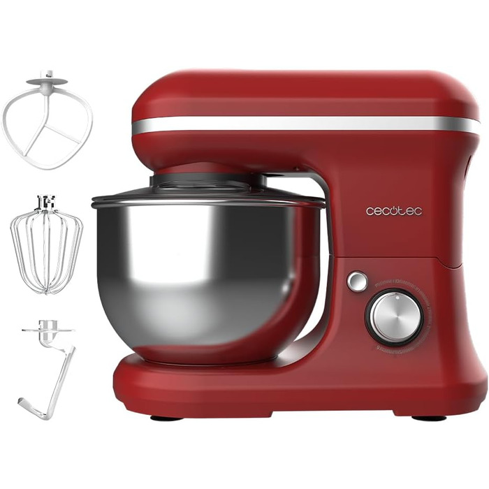 Кухонний комбайн Cecotec Cecomixer 250W з чашею з нержавіючої сталі, 3L, 5 функцій (місити, збивати, перемішувати, монтувати, емульгувати), 6 швидкостей, колір: червоний