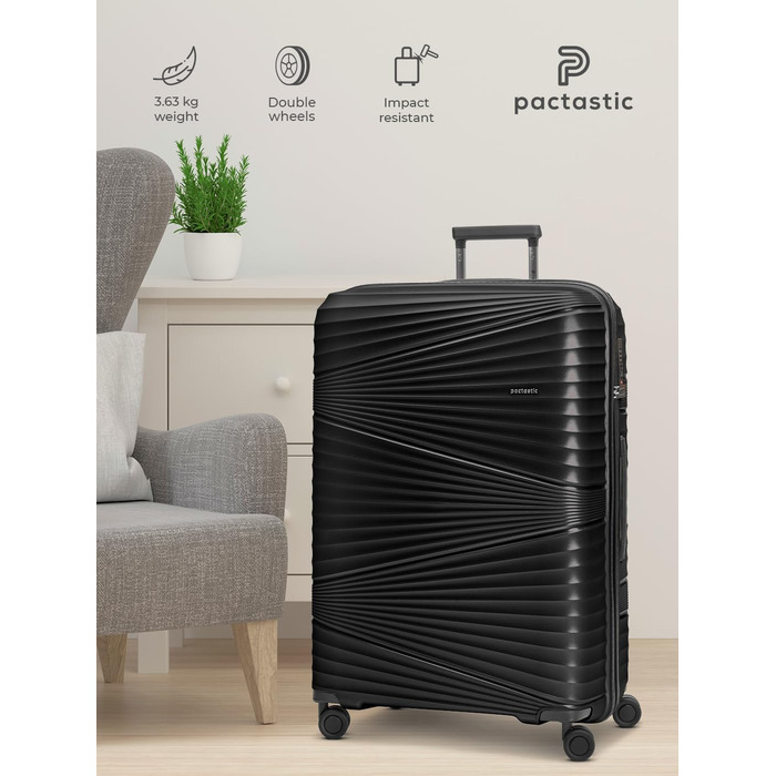 Ultra-light Hard Shell Checked Luggage | Large XL Trolley 50 x 32 x 75 cm | 103 Liters | 3.63 Kg Polypropylene | TSA Lock (Collection 02) (Black Metallic, Suitcase L (75 cm))