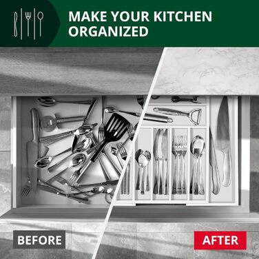 Органайзер для столових приладів ROYAL CRAFT WOOD з бамбука, 9 відділень (20x17.5 см), білий - тримач для ложок, виделок, ножів та кухонного приладдя