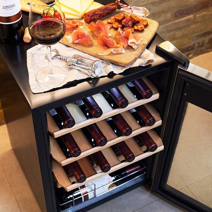 Cecotec Grand Sommelier 15000 Black Wine Cooler with Compressor - Stainless Steel & Wood Finish