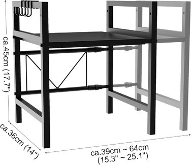 Розширювана полиця для мікрохвильової печі Ribelli, 2 яруси, сталева, з 3 гачками, чорна