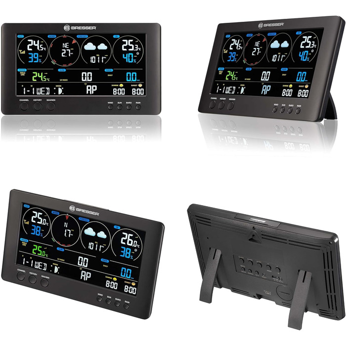 Метеостанція Bresser ClearView 7002586 з Wi-Fi та зовнішнім датчиком: Професійний 7-в-1 сенсор (вітер, вологість, температура, опади, УФ-індекс, освітленість), чорна