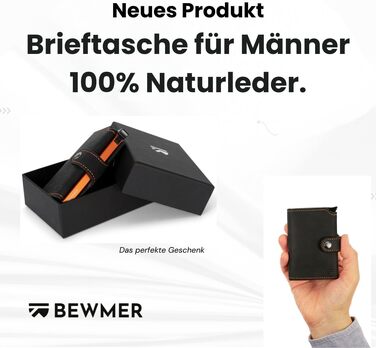 Шкіряний картхолдер BEWMER v2 з RFID-захистом та антиклонуванням, гаманець для чоловіків та жінок з монетницею та відділеннями для 9 карток, чорно-помаранчевий