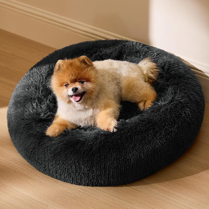Кругле ліжко для котів та маленьких собак BEDSURE - м'яке, зручне, Ø 60 см, темно-сірий колір, розмір 60x60x14 см