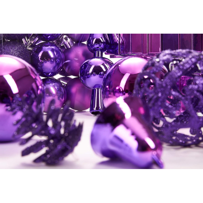 Набір прикрас на ялинку BRUBAKER 101 шт. з верхівкою, кремово-білий, фіолетовий