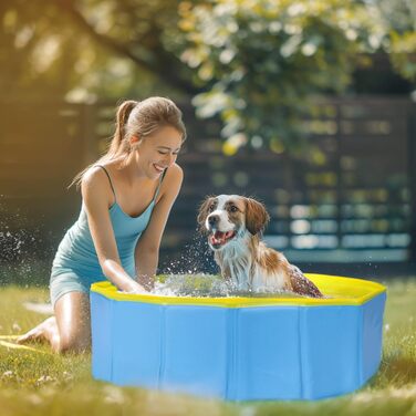 Nobleza Hundepool for Large & Small Dogs, Foldable Dog Splash Pool, Sturdy Dog Bathtub, Swimming Pool for Cats, 80 * 20cm, S, (80*20cm, Blue & Yellow)