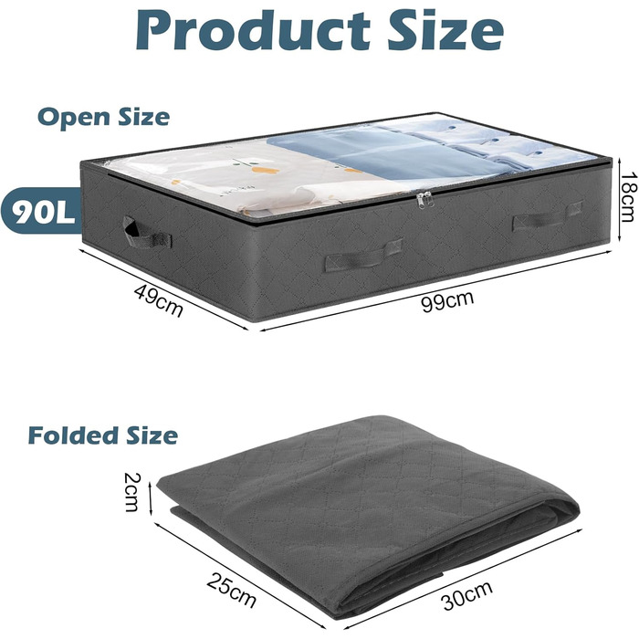 5 штук комода під ліжко Withosent 90л, коробки для зберігання під ліжко з флісу, складні сумки для зберігання одягу, постільної білизни, ковдр, подушок, 5 шт./90л