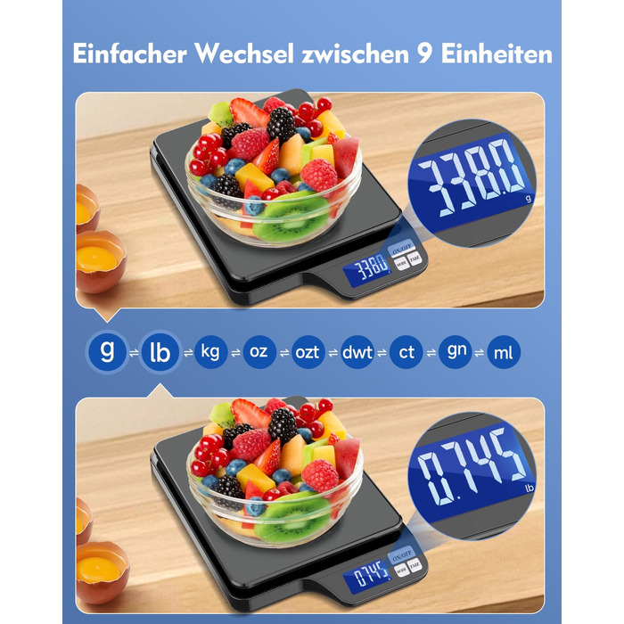 Цифрова кухонна вага з USB-зарядкою, 5 кг/0.1 г, функція тарування, для випічки та приготування їжі