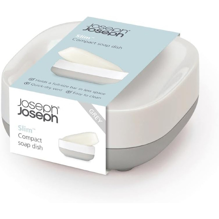 Мильниця Joseph Joseph Bathroom Slim – компактна з антиковзною основою, білий/сірий колір