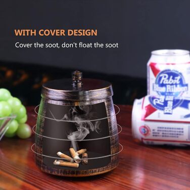 Стакан для сигарет з кришкою, для дому та вулиці, нержавіюча сталь, вітрозахисний, для садового, барного, офісного використання (компактний)