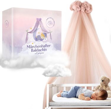DREAMYBAMBINI Fairytale Canopy for Baby Crib, Princess Baby Bassinet, Co-Sleeper Baby Bed, Mosquito Net, Nursery Decor, Children's Room Canopy 170x960 cm (Cream-Beige with pink accents) Cream-Beige (with pink accents)